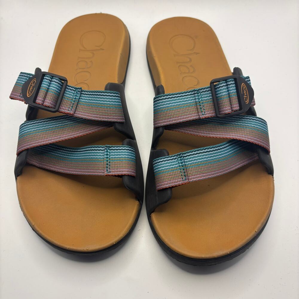 Chaco M9 Slide Sandals Blue Stripe Adjustable Straps Comfort Outdoor Casual